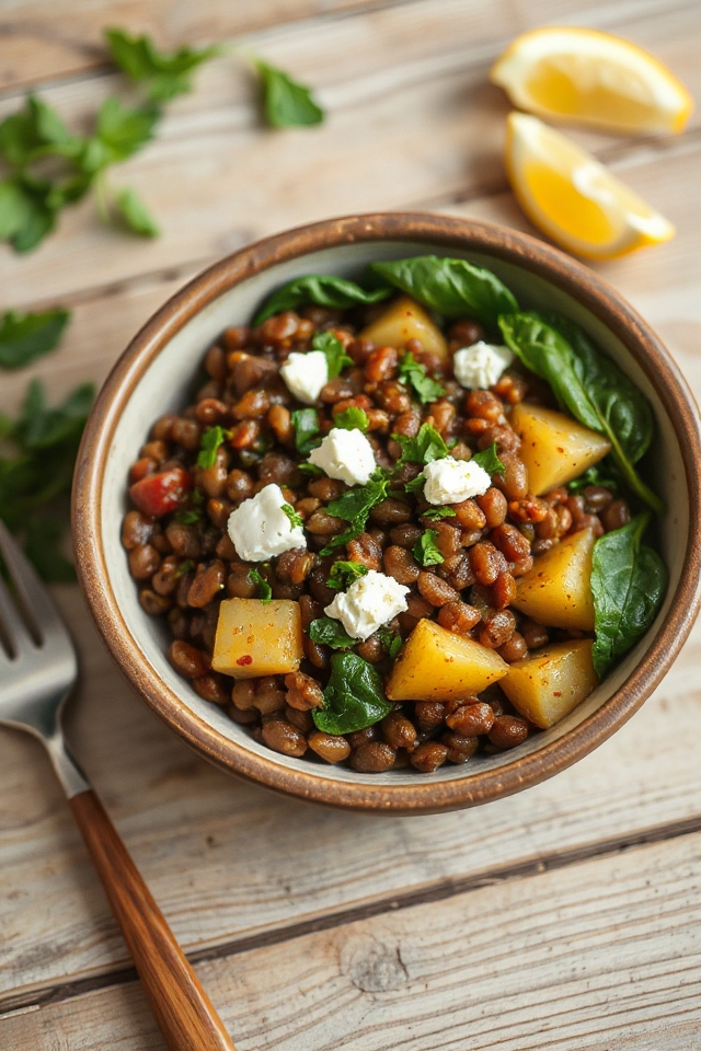 lentil spinach feta layers